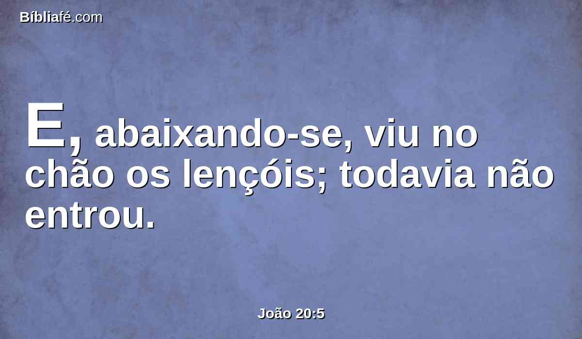 E, abaixando-se, viu no chão os lençóis; todavia não entrou.