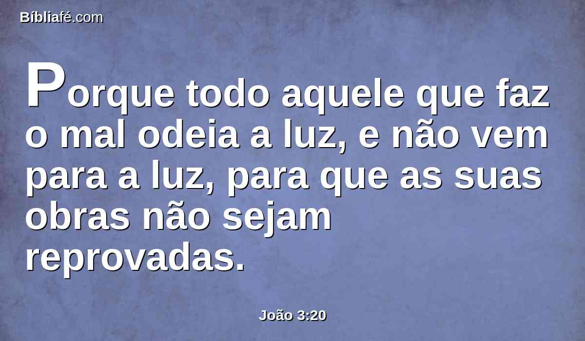 Porque todo aquele que faz o mal odeia a luz, e não vem para a luz, para que as suas obras não sejam reprovadas.