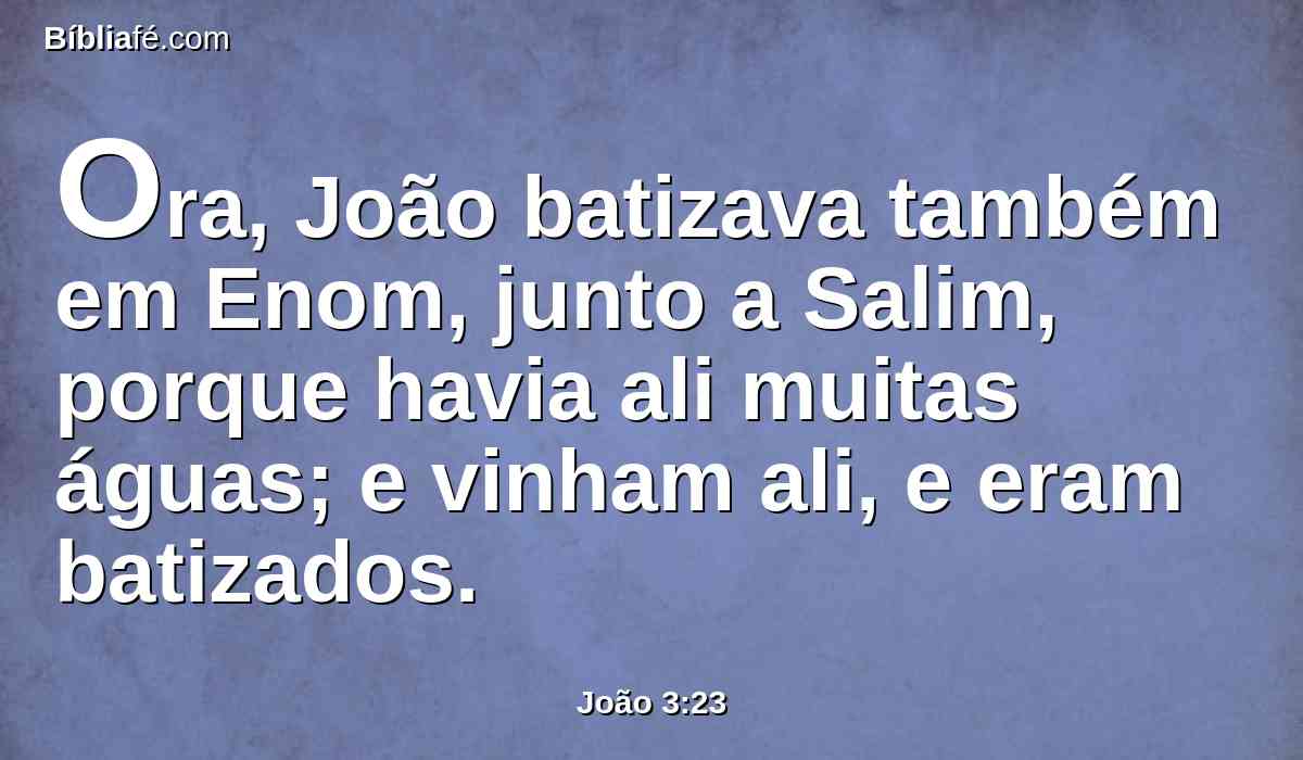 Ora, João batizava também em Enom, junto a Salim, porque havia ali muitas águas; e vinham ali, e eram batizados.