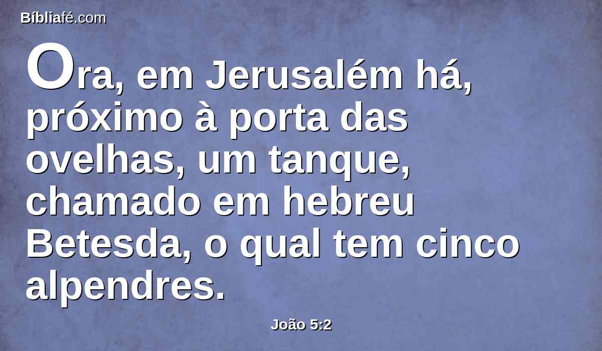 Ora, em Jerusalém há, próximo à porta das ovelhas, um tanque, chamado em hebreu Betesda, o qual tem cinco alpendres.