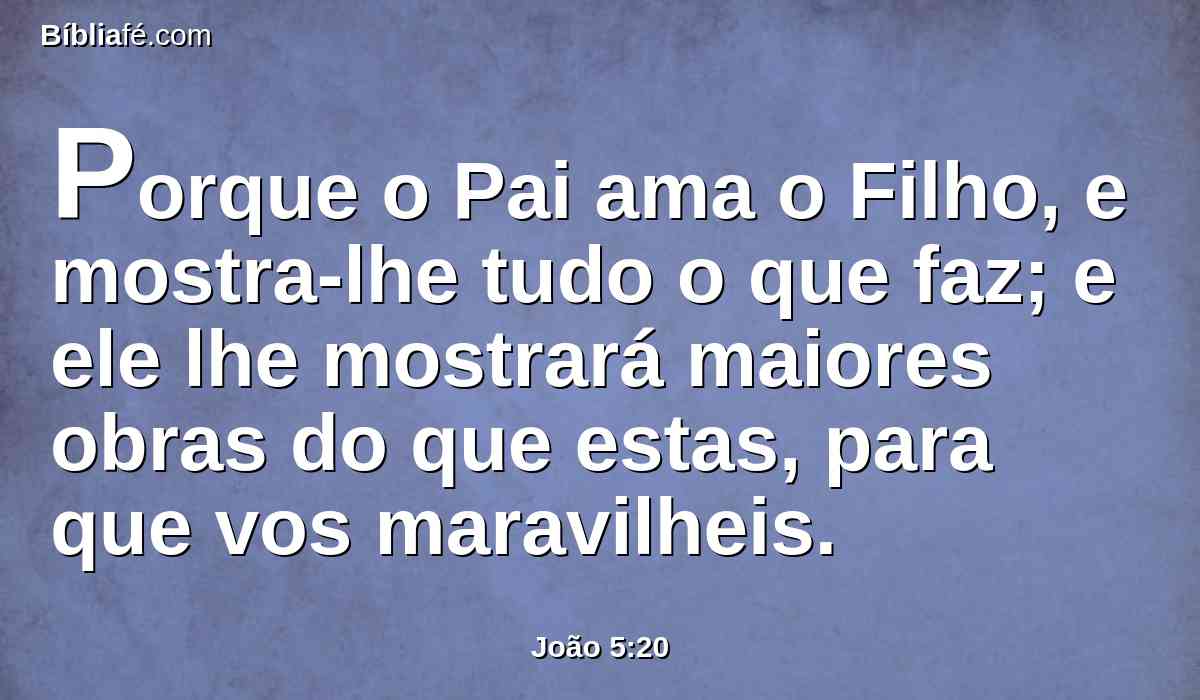 Porque o Pai ama o Filho, e mostra-lhe tudo o que faz; e ele lhe mostrará maiores obras do que estas, para que vos maravilheis.