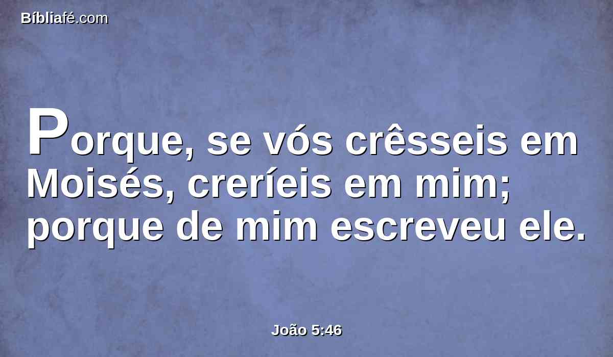 Porque, se vós crêsseis em Moisés, creríeis em mim; porque de mim escreveu ele.