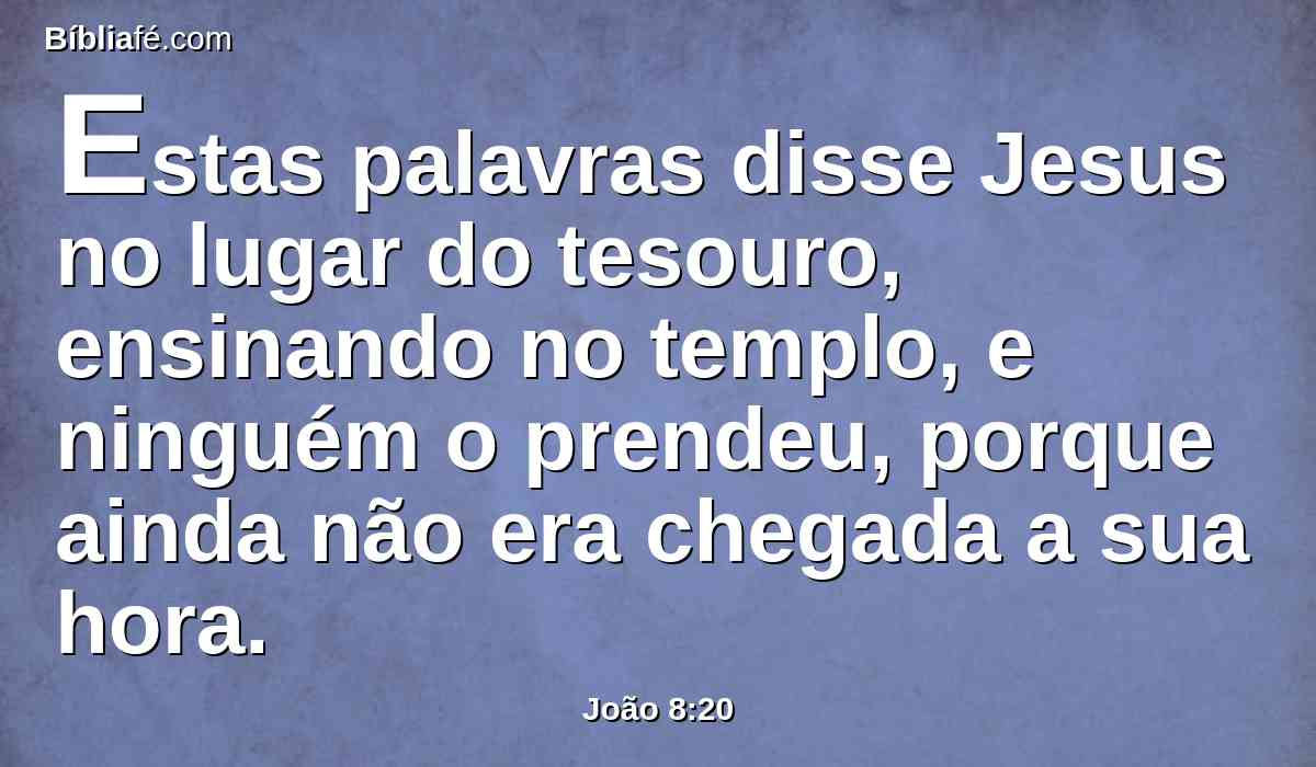 Estas palavras disse Jesus no lugar do tesouro, ensinando no templo, e ninguém o prendeu, porque ainda não era chegada a sua hora.