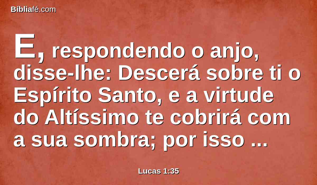 E, respondendo o anjo, disse-lhe: Descerá sobre ti o Espírito Santo, e a virtude do Altíssimo te cobrirá com a sua sombra; por isso também o Santo, que de ti há de nascer, será chamado Filho de Deus.