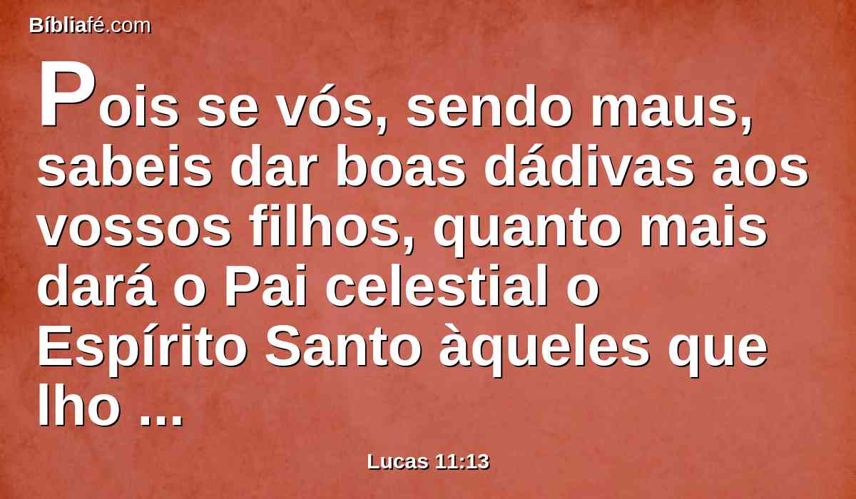 Pois se vós, sendo maus, sabeis dar boas dádivas aos vossos filhos, quanto mais dará o Pai celestial o Espírito Santo àqueles que lho pedirem?