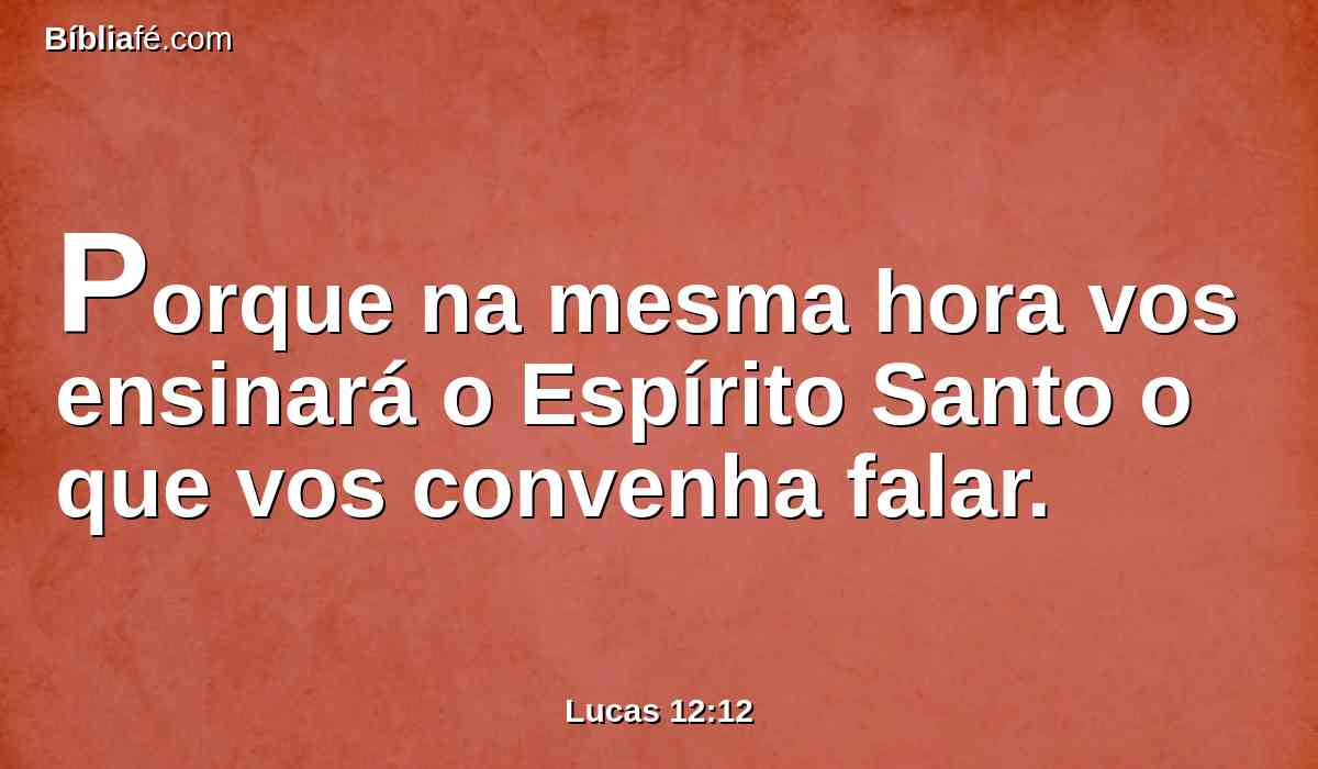 Porque na mesma hora vos ensinará o Espírito Santo o que vos convenha falar.