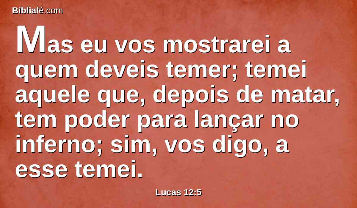 Mas eu vos mostrarei a quem deveis temer; temei aquele que, depois de matar, tem poder para lançar no inferno; sim, vos digo, a esse temei.