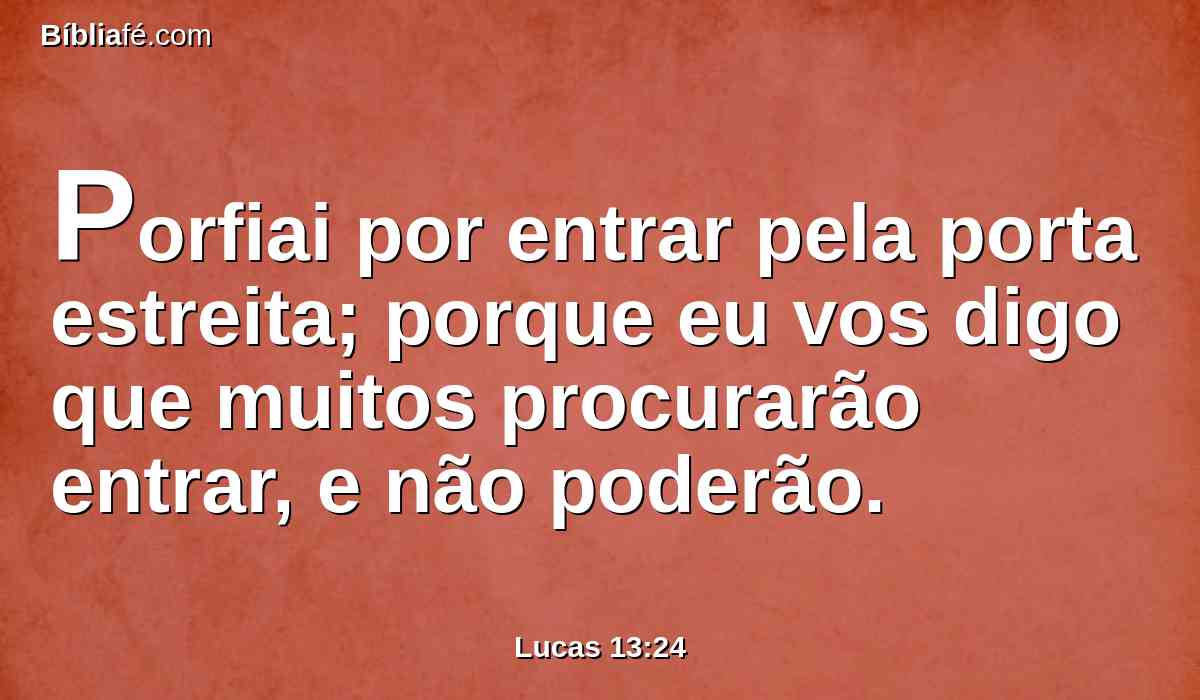 Porfiai por entrar pela porta estreita; porque eu vos digo que muitos procurarão entrar, e não poderão.