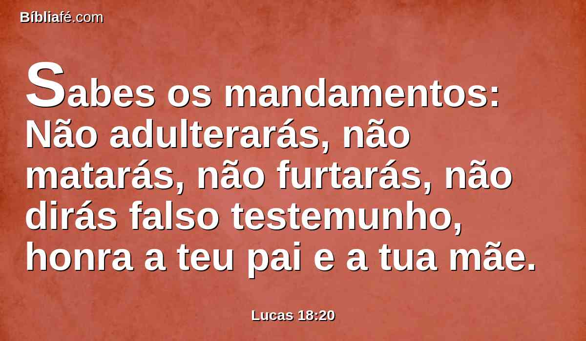 Sabes os mandamentos: Não adulterarás, não matarás, não furtarás, não dirás falso testemunho, honra a teu pai e a tua mãe.