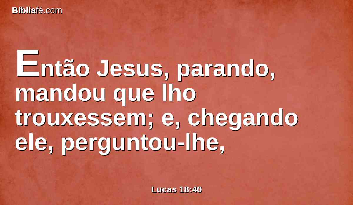 Então Jesus, parando, mandou que lho trouxessem; e, chegando ele, perguntou-lhe,