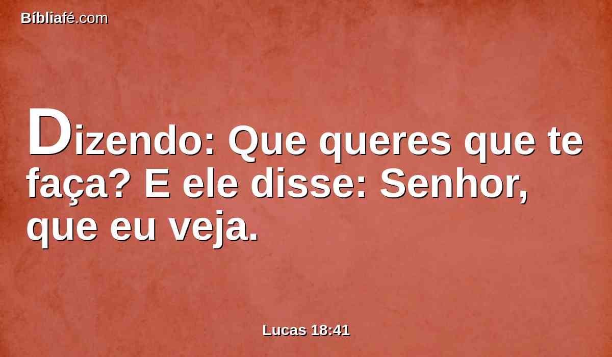Dizendo: Que queres que te faça? E ele disse: Senhor, que eu veja.