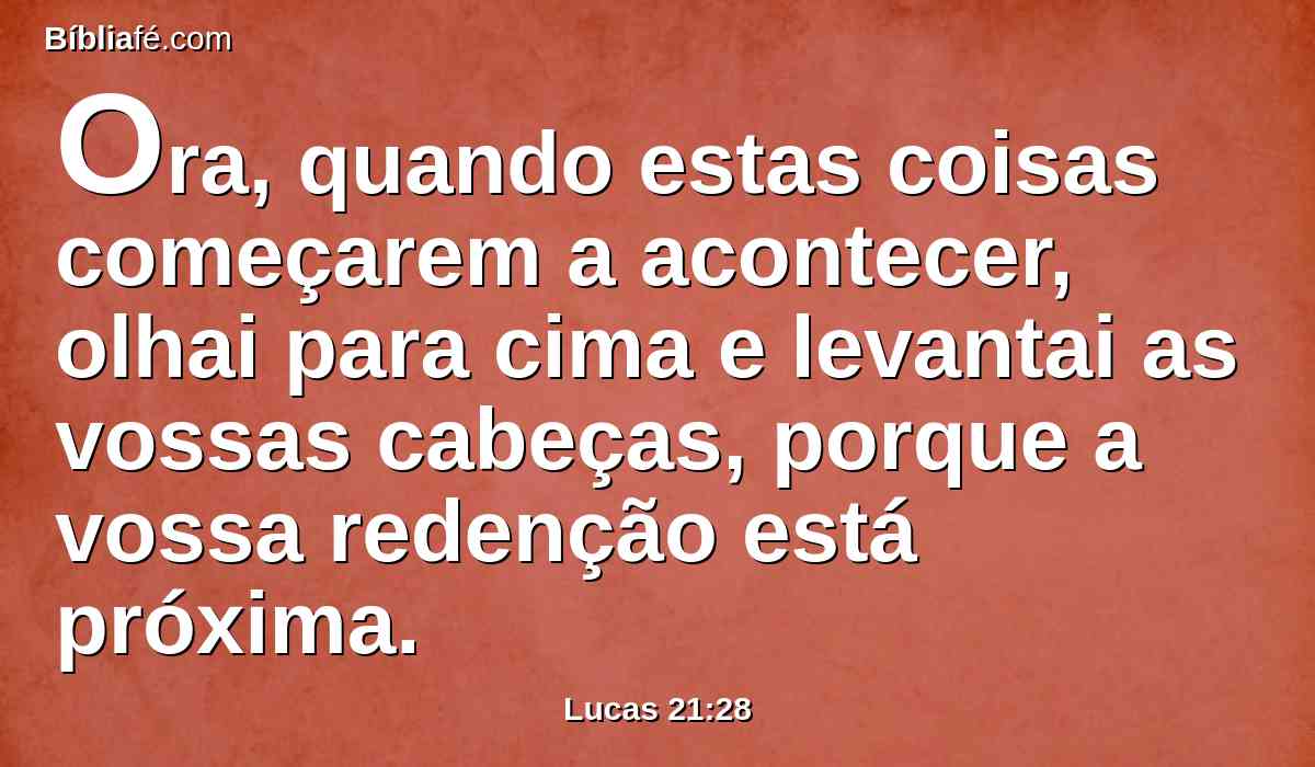 Ora, quando estas coisas começarem a acontecer, olhai para cima e levantai as vossas cabeças, porque a vossa redenção está próxima.