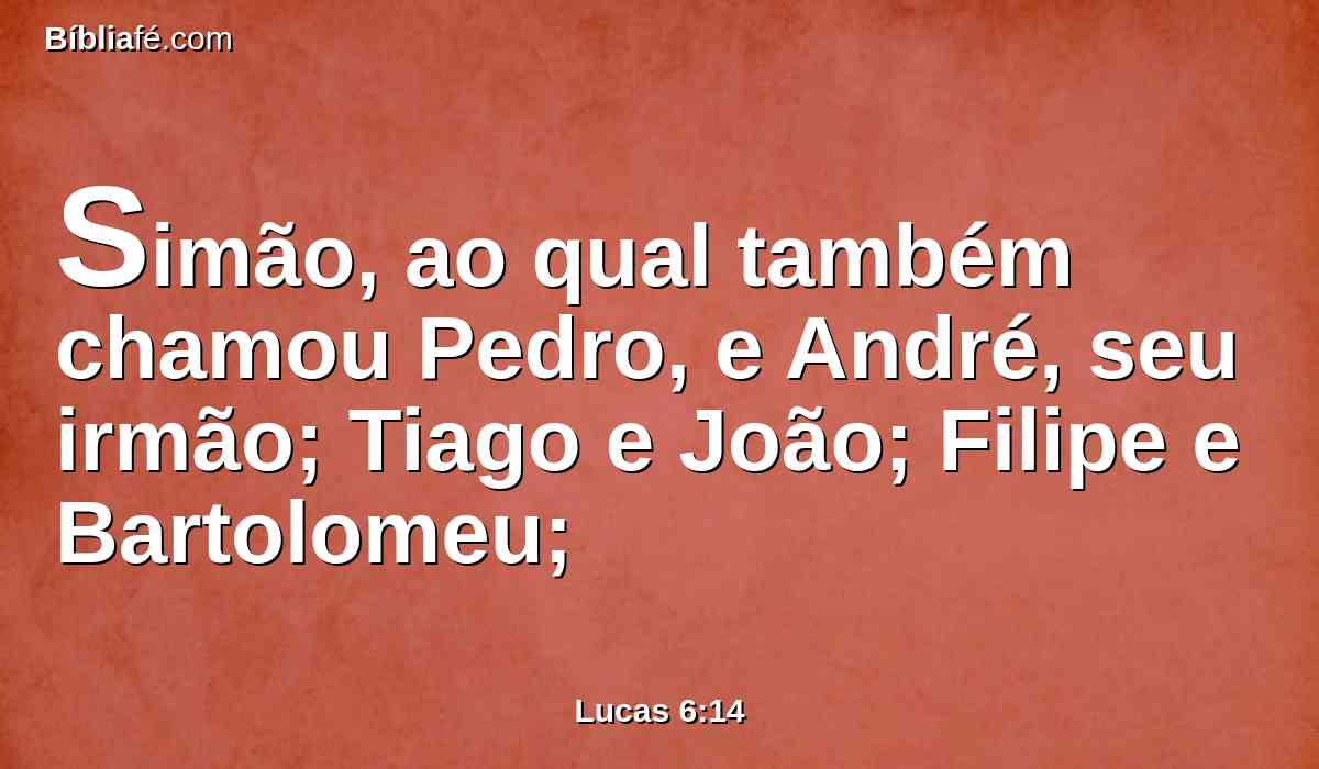 Simão, ao qual também chamou Pedro, e André, seu irmão; Tiago e João; Filipe e Bartolomeu;