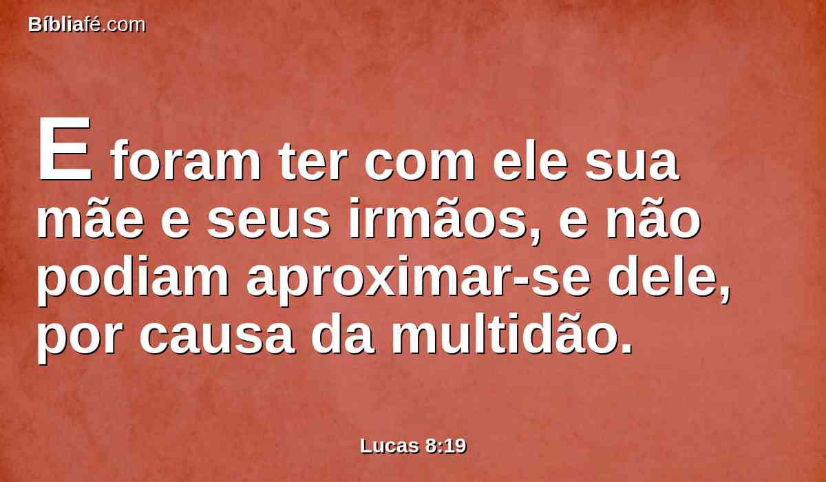 E foram ter com ele sua mãe e seus irmãos, e não podiam aproximar-se dele, por causa da multidão.