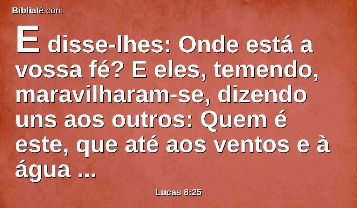 E disse-lhes: Onde está a vossa fé? E eles, temendo, maravilharam-se, dizendo uns aos outros: Quem é este, que até aos ventos e à água manda, e lhe obedecem?