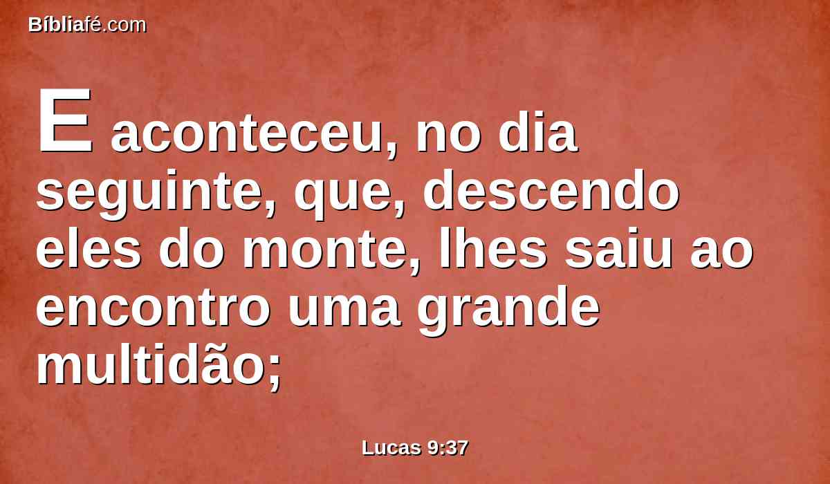 E aconteceu, no dia seguinte, que, descendo eles do monte, lhes saiu ao encontro uma grande multidão;