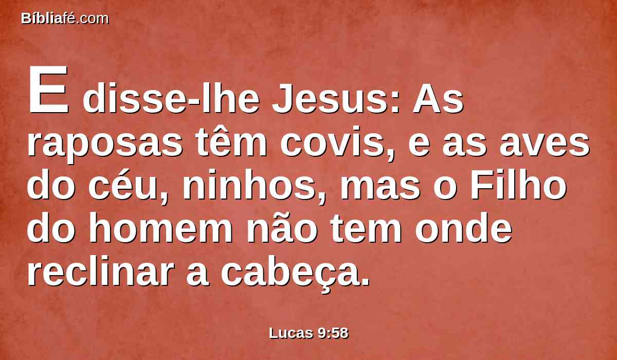 E disse-lhe Jesus: As raposas têm covis, e as aves do céu, ninhos, mas o Filho do homem não tem onde reclinar a cabeça.