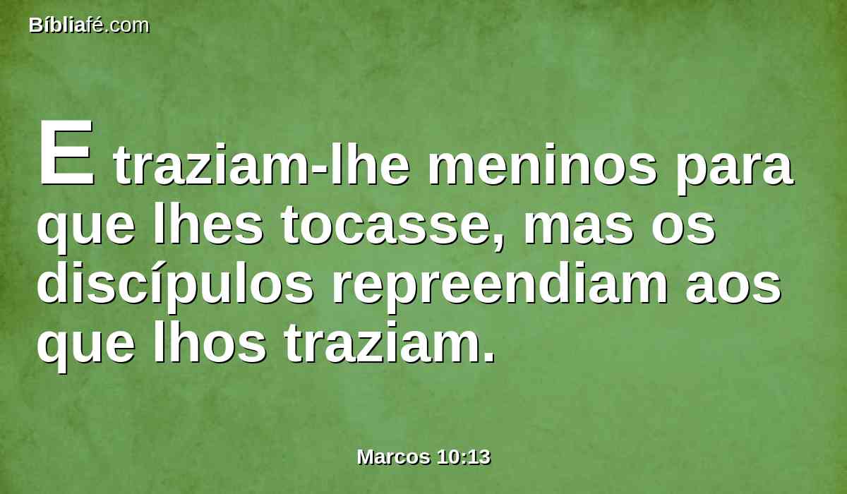 E traziam-lhe meninos para que lhes tocasse, mas os discípulos repreendiam aos que lhos traziam.