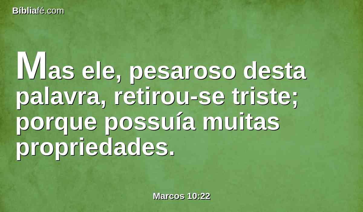 Mas ele, pesaroso desta palavra, retirou-se triste; porque possuía muitas propriedades.