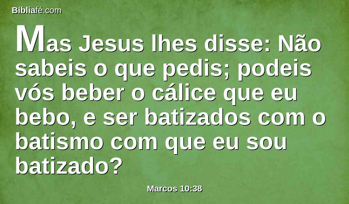 Mas Jesus lhes disse: Não sabeis o que pedis; podeis vós beber o cálice que eu bebo, e ser batizados com o batismo com que eu sou batizado?