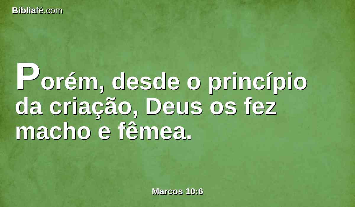 Porém, desde o princípio da criação, Deus os fez macho e fêmea.