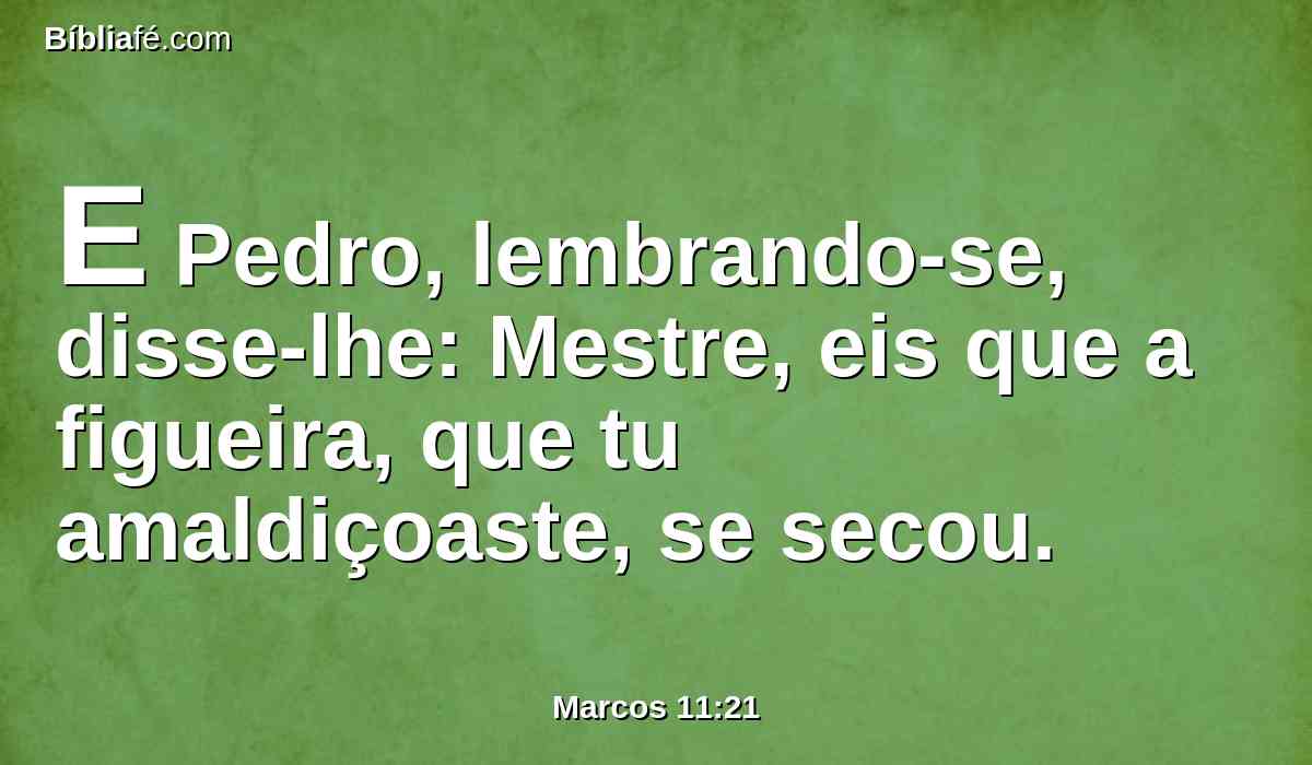 E Pedro, lembrando-se, disse-lhe: Mestre, eis que a figueira, que tu amaldiçoaste, se secou.