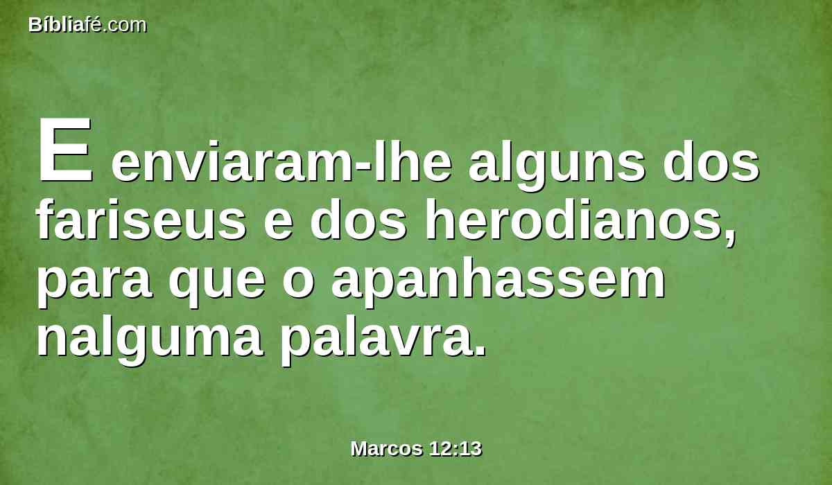 E enviaram-lhe alguns dos fariseus e dos herodianos, para que o apanhassem nalguma palavra.