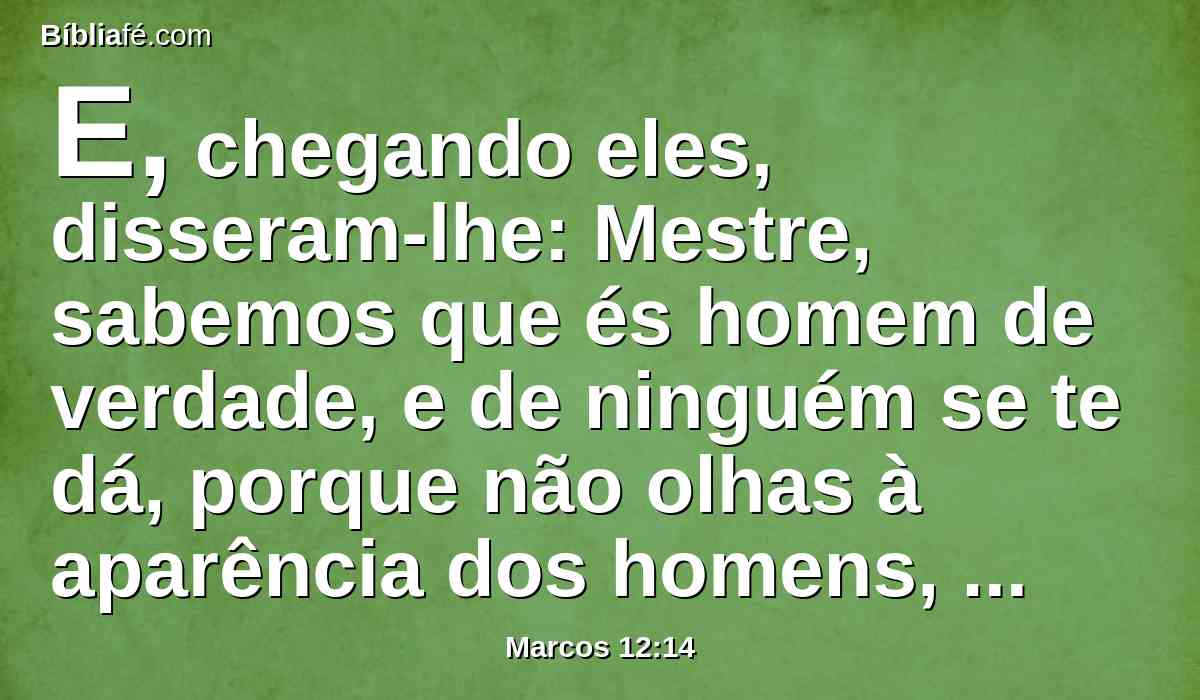 E, chegando eles, disseram-lhe: Mestre, sabemos que és homem de verdade, e de ninguém se te dá, porque não olhas à aparência dos homens, antes com verdade ensinas o caminho de Deus; é lícito dar o tributo a César, ou não? Daremos, ou não daremos?