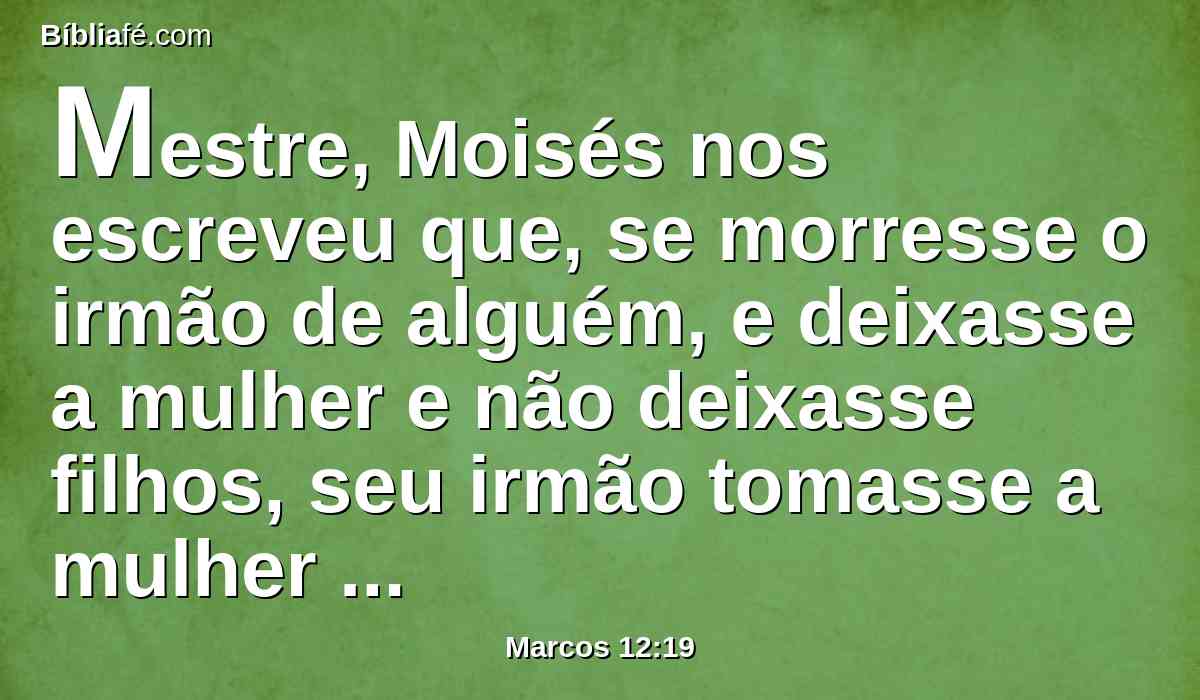 Mestre, Moisés nos escreveu que, se morresse o irmão de alguém, e deixasse a mulher e não deixasse filhos, seu irmão tomasse a mulher dele, e suscitasse descendência a seu irmão.