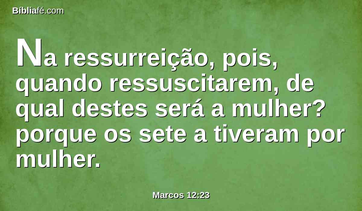 Na ressurreição, pois, quando ressuscitarem, de qual destes será a mulher? porque os sete a tiveram por mulher.