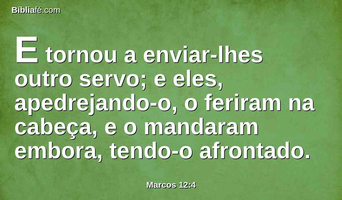 E tornou a enviar-lhes outro servo; e eles, apedrejando-o, o feriram na cabeça, e o mandaram embora, tendo-o afrontado.