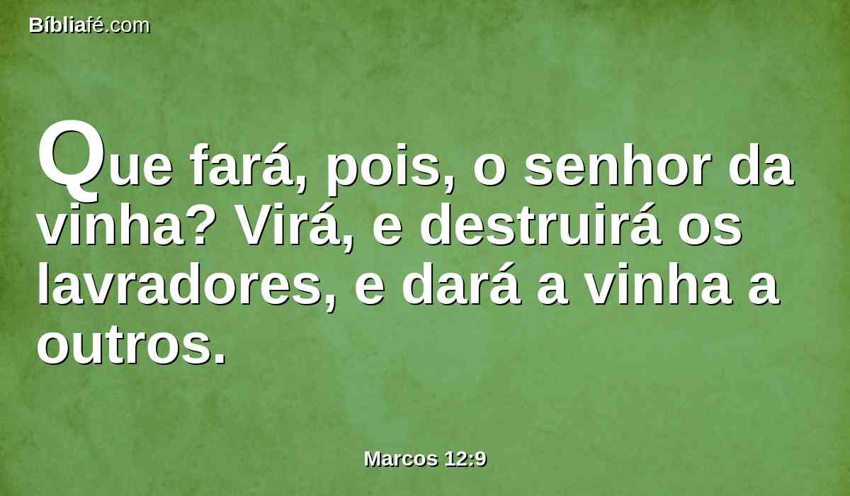 Que fará, pois, o senhor da vinha? Virá, e destruirá os lavradores, e dará a vinha a outros.
