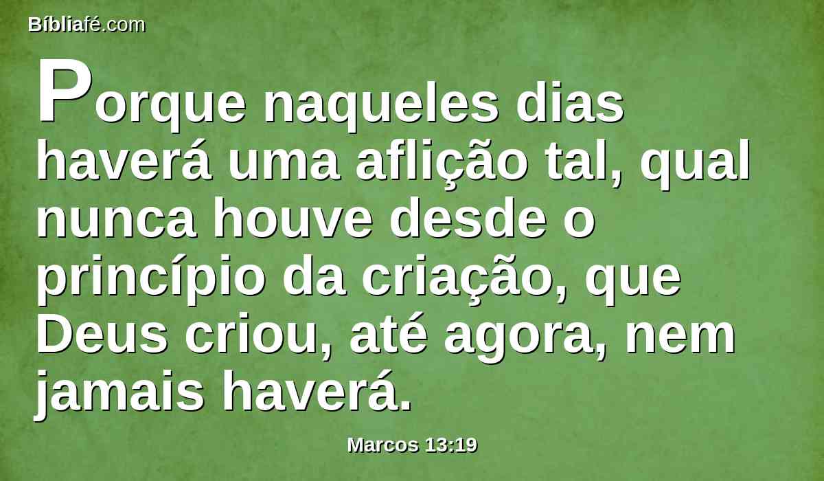 Porque naqueles dias haverá uma aflição tal, qual nunca houve desde o princípio da criação, que Deus criou, até agora, nem jamais haverá.