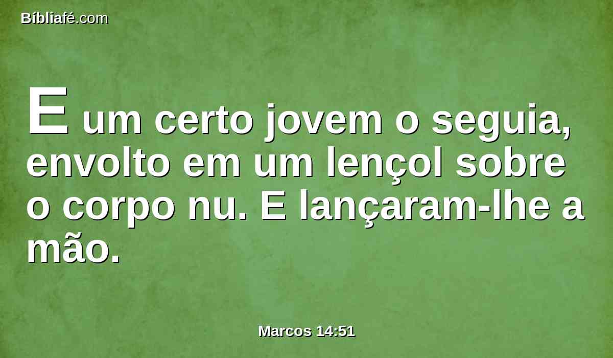 E um certo jovem o seguia, envolto em um lençol sobre o corpo nu. E lançaram-lhe a mão.