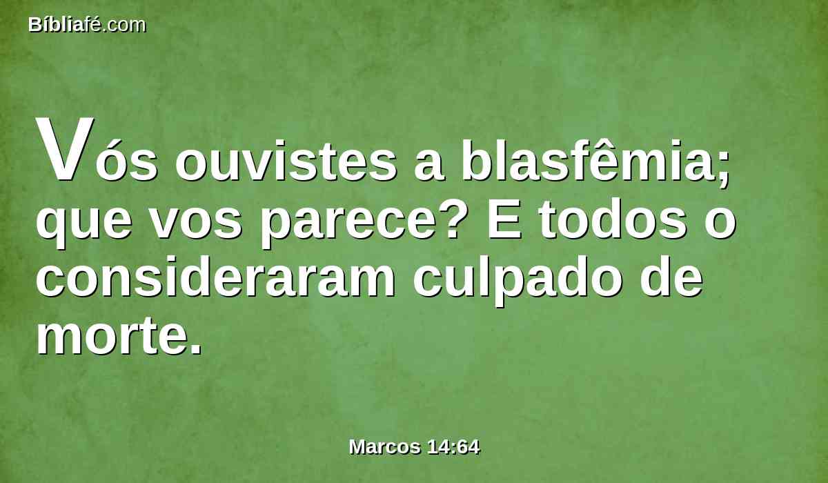Vós ouvistes a blasfêmia; que vos parece? E todos o consideraram culpado de morte.