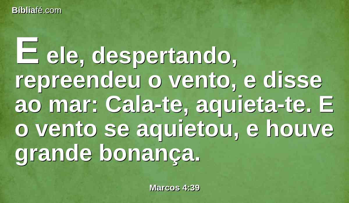 E ele, despertando, repreendeu o vento, e disse ao mar: Cala-te, aquieta-te. E o vento se aquietou, e houve grande bonança.