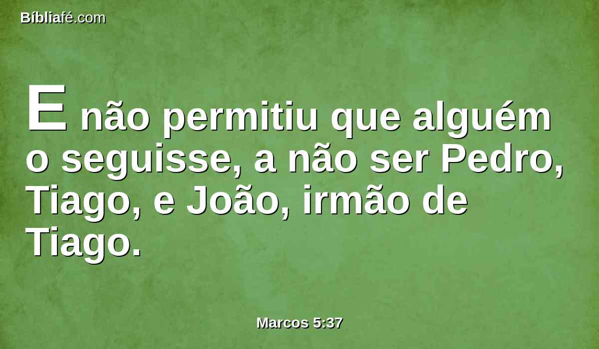 E não permitiu que alguém o seguisse, a não ser Pedro, Tiago, e João, irmão de Tiago.