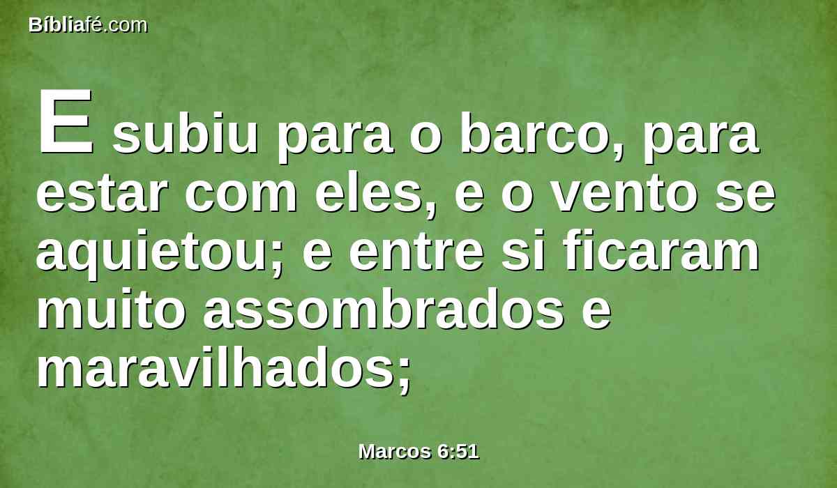 E subiu para o barco, para estar com eles, e o vento se aquietou; e entre si ficaram muito assombrados e maravilhados;