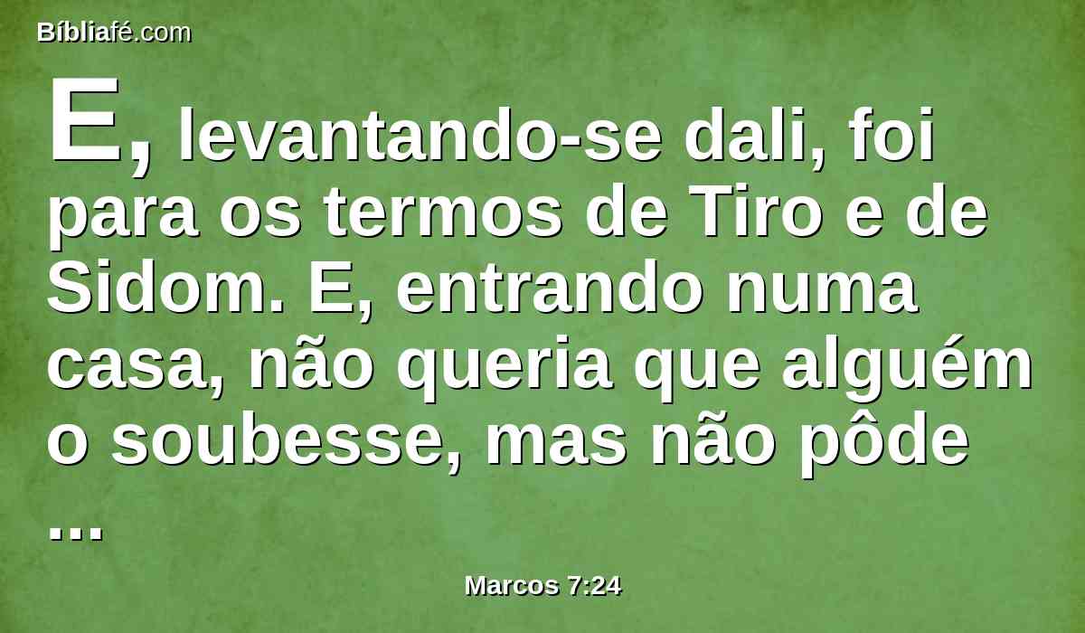 E, levantando-se dali, foi para os termos de Tiro e de Sidom. E, entrando numa casa, não queria que alguém o soubesse, mas não pôde esconder-se;