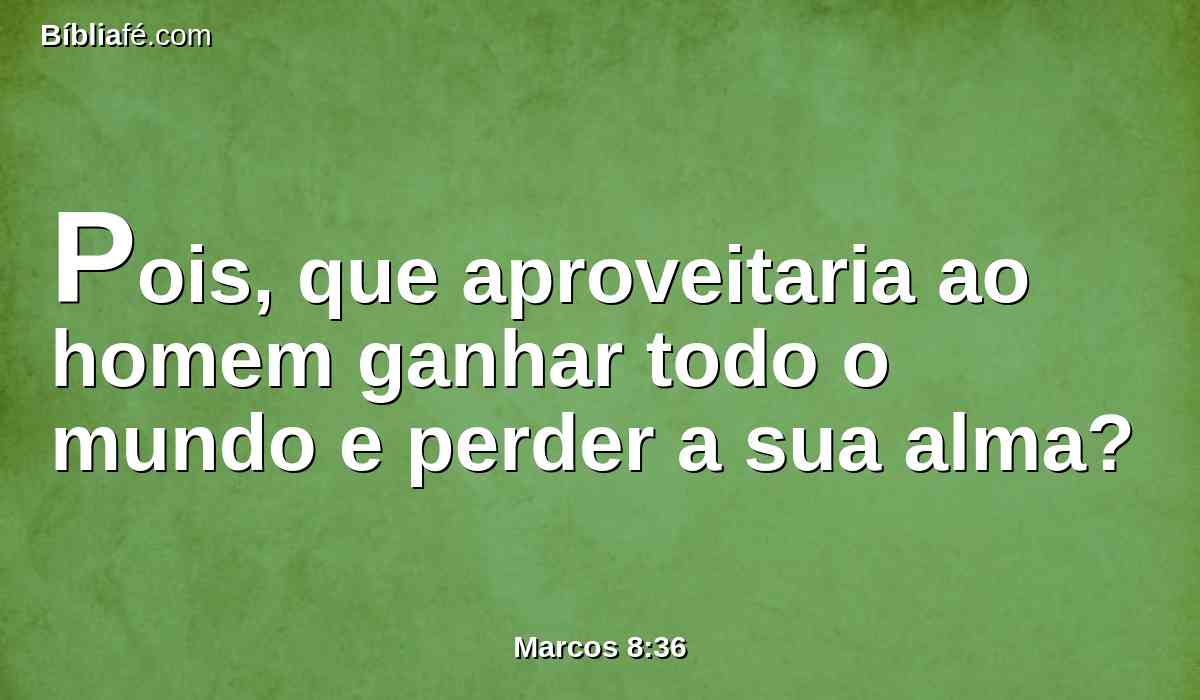 Pois, que aproveitaria ao homem ganhar todo o mundo e perder a sua alma?