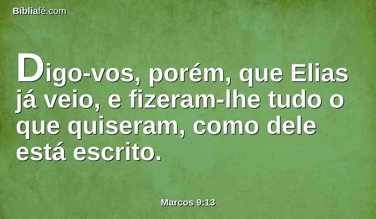 Digo-vos, porém, que Elias já veio, e fizeram-lhe tudo o que quiseram, como dele está escrito.