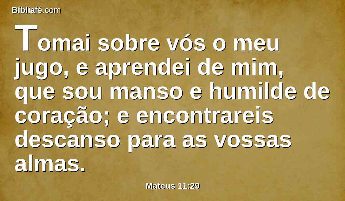 Tomai sobre vós o meu jugo, e aprendei de mim, que sou manso e humilde de coração; e encontrareis descanso para as vossas almas.