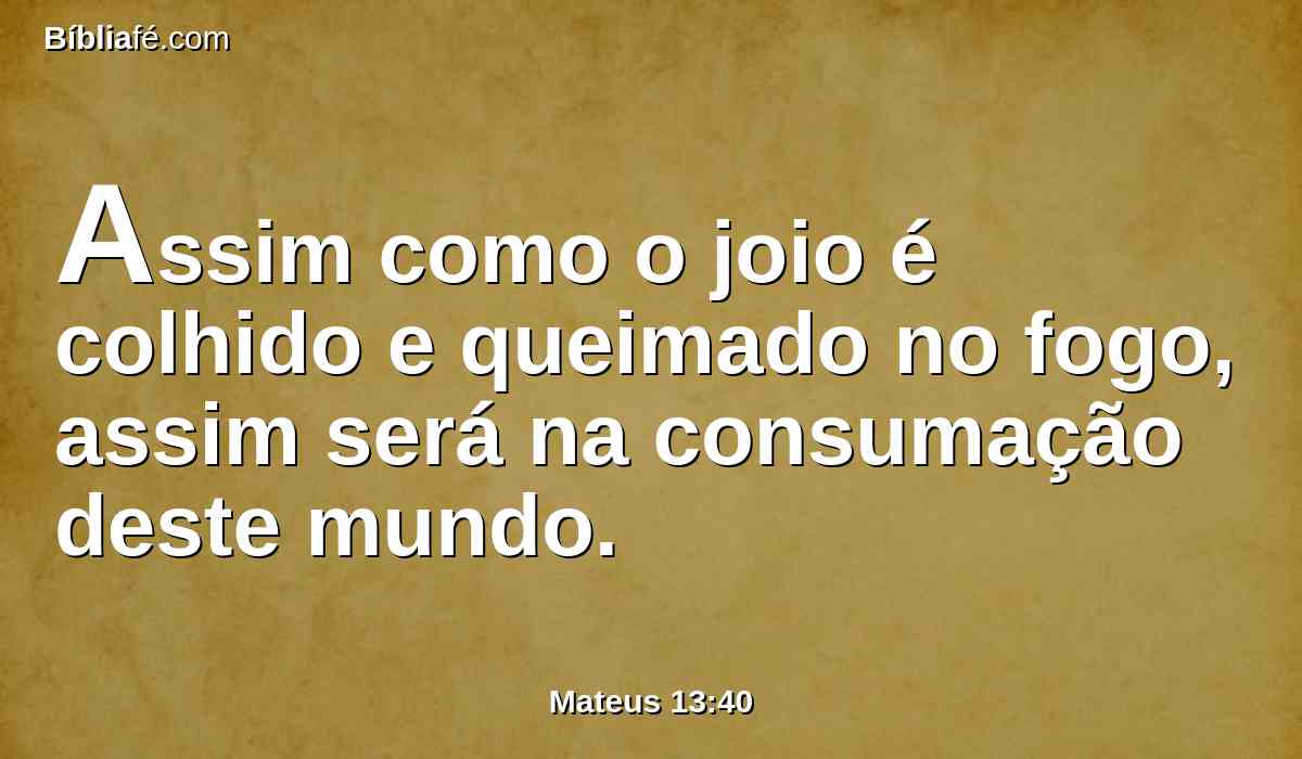Assim como o joio é colhido e queimado no fogo, assim será na consumação deste mundo.