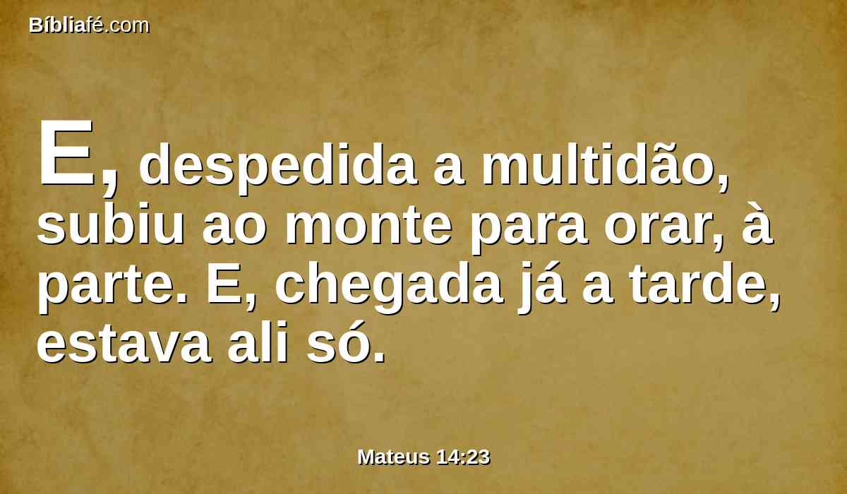 E, despedida a multidão, subiu ao monte para orar, à parte. E, chegada já a tarde, estava ali só.