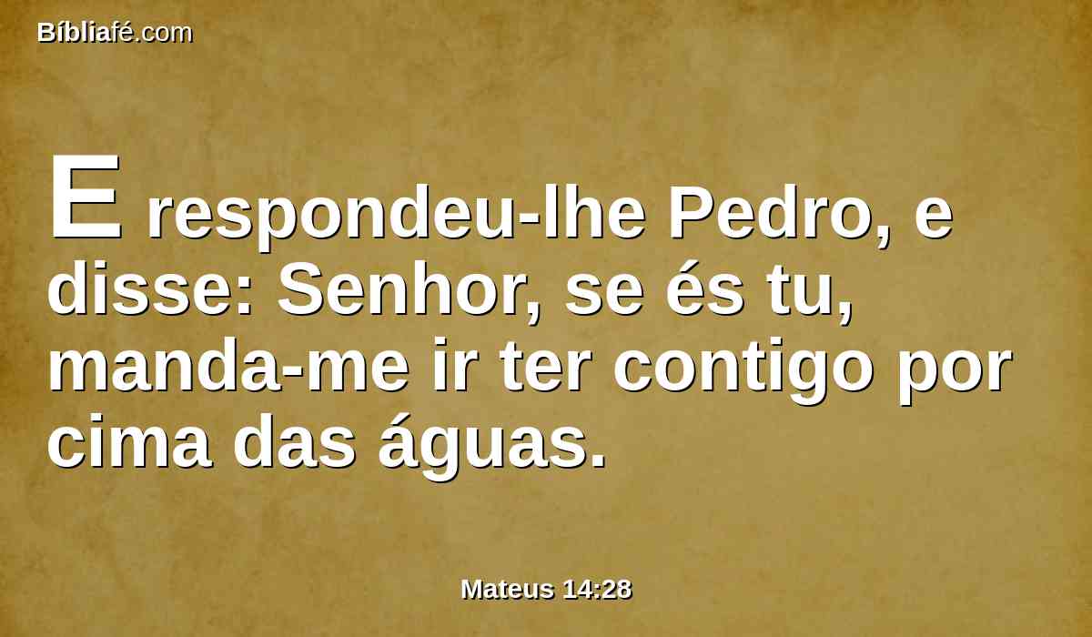 E respondeu-lhe Pedro, e disse: Senhor, se és tu, manda-me ir ter contigo por cima das águas.