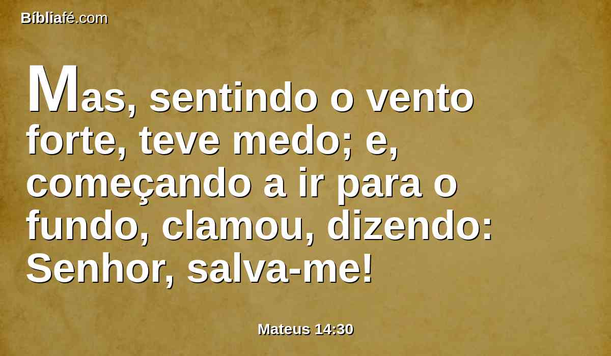 Mas, sentindo o vento forte, teve medo; e, começando a ir para o fundo, clamou, dizendo: Senhor, salva-me!