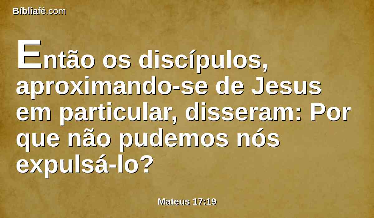 Então os discípulos, aproximando-se de Jesus em particular, disseram: Por que não pudemos nós expulsá-lo?