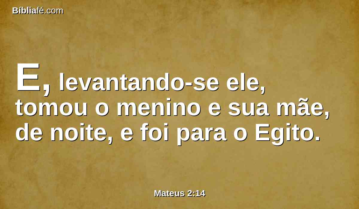 E, levantando-se ele, tomou o menino e sua mãe, de noite, e foi para o Egito.