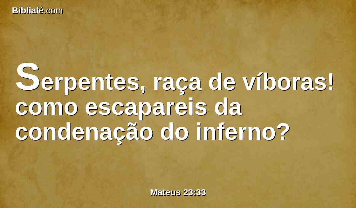 Serpentes, raça de víboras! como escapareis da condenação do inferno?