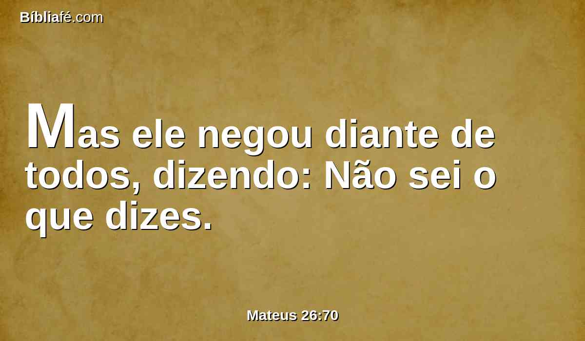 Mas ele negou diante de todos, dizendo: Não sei o que dizes.